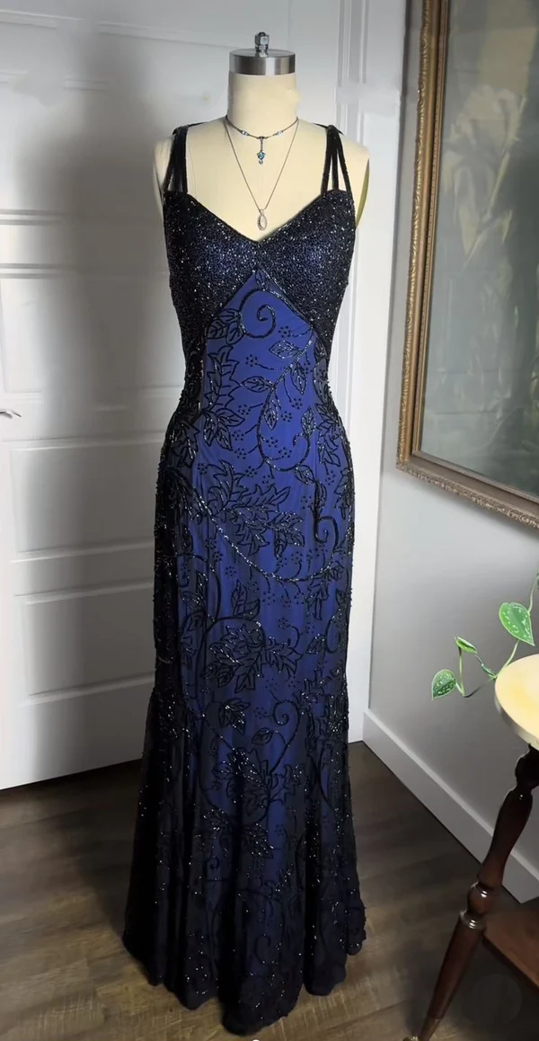 Beaded Vintage Long Prom Party Dresses Formal Dress Graduation Dress - VelvetHem