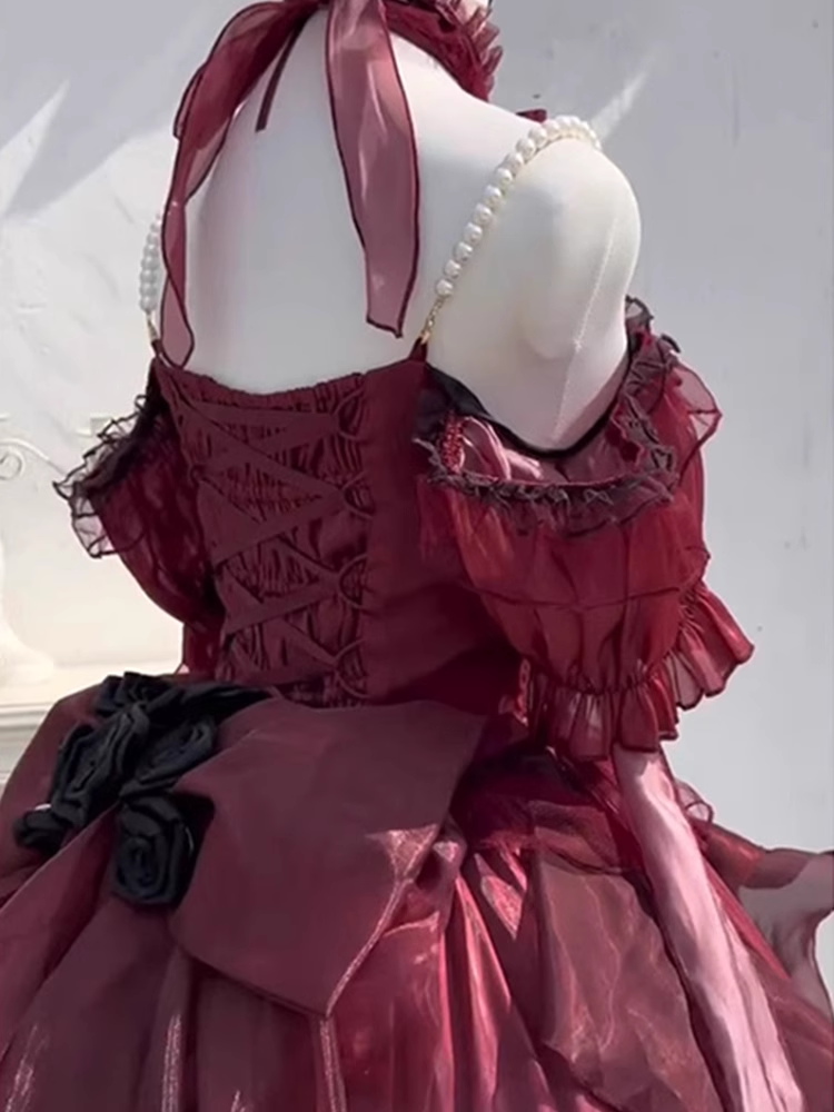 Chic High-Low Halter Burgundy Organza Party Birthday Dresses Birthday Outfits - View 4 | FashionDia