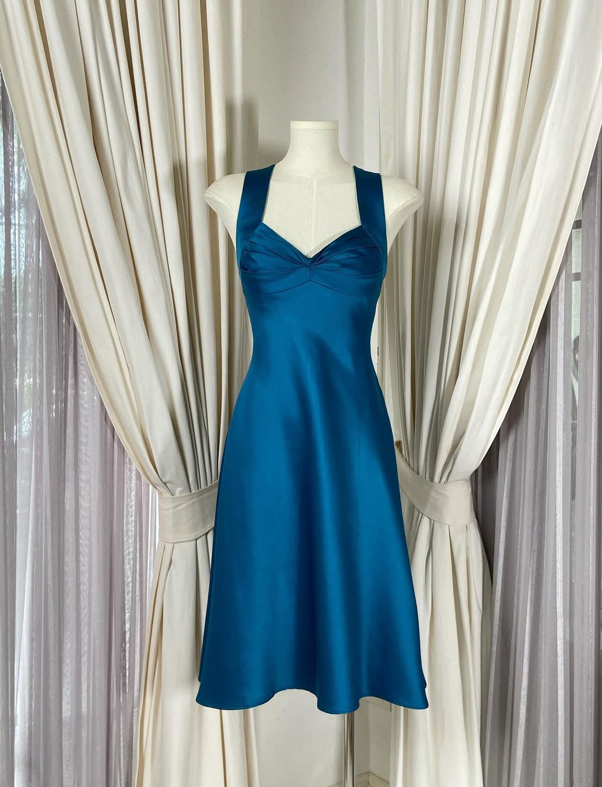 A-Line Blue Satin Homecoming Dress Formal Party Gown