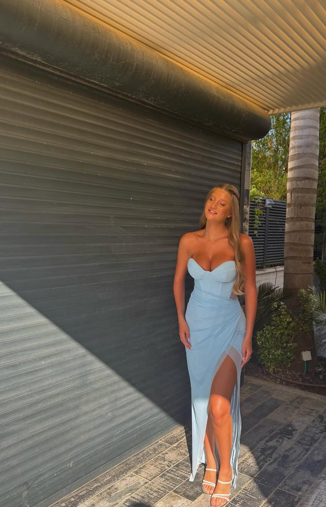Sweetheart Blue Sheath Long Prom Dress With Slit