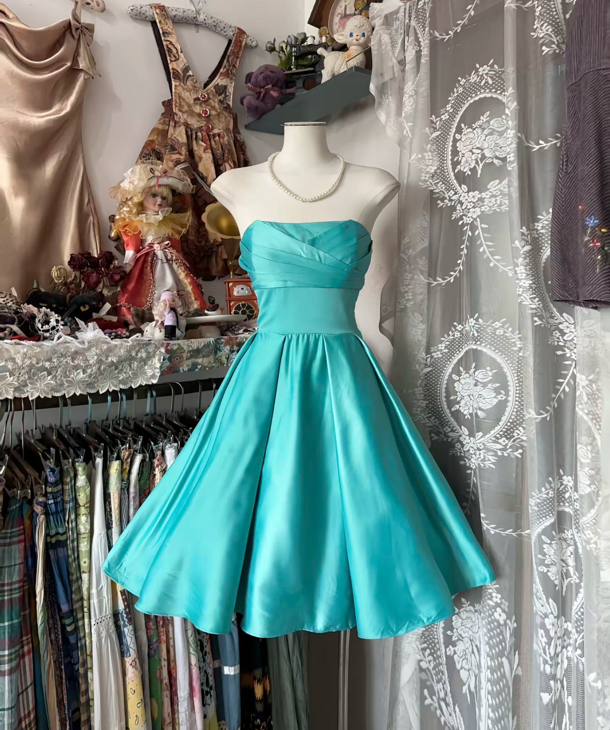Strapless A Line Blue Homecoming Dress Short Party Dress J8447