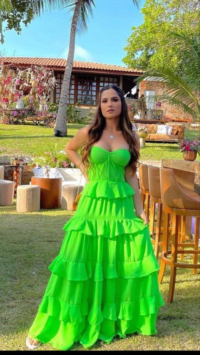 Charming Green Layered A-Line Evening Dress Strapless Prom Dress Party Dress - FashionDia