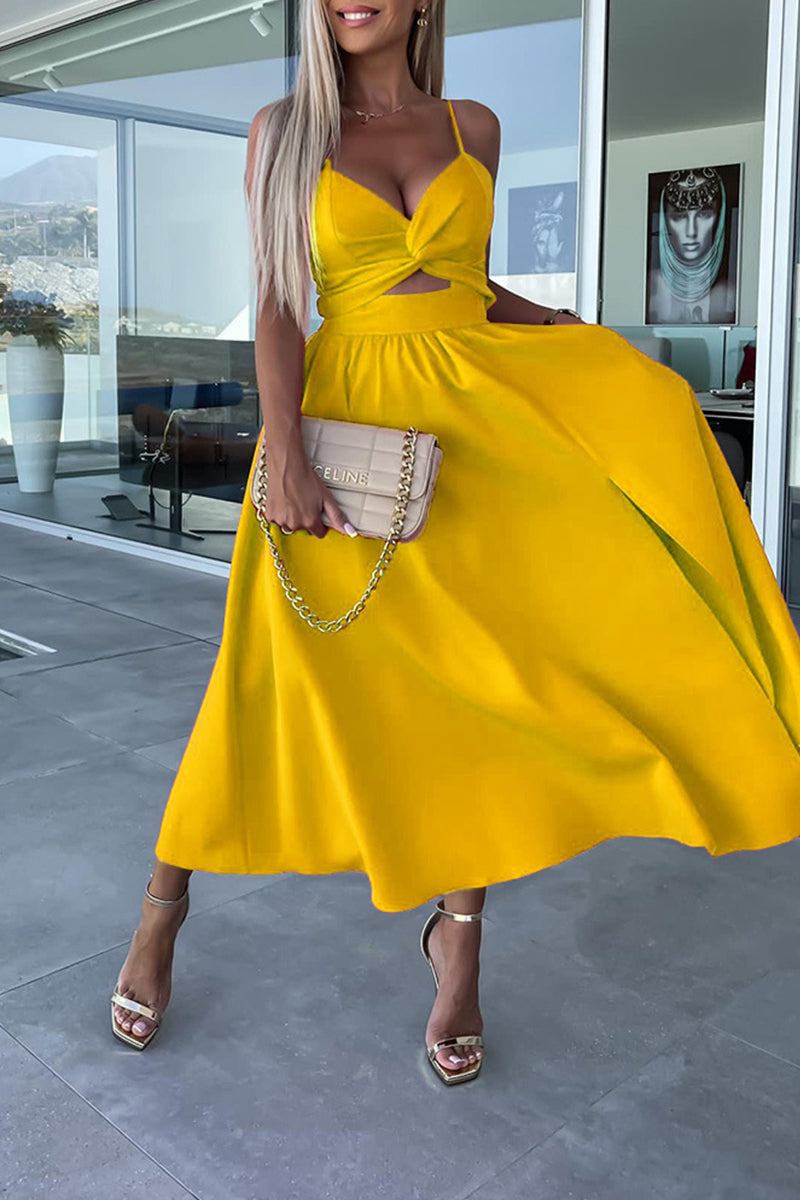 Sexy Celebrities Solid Hollowed Out Pocket Slit V Neck Evening Dress Dresses - View 6 | VelvetHem