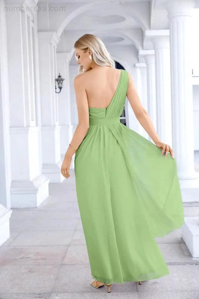 Ladies Chiffon One Shoulder Bridesmaid Evening Dress Wedding Party Evening Dress 28133 (ZD17003)