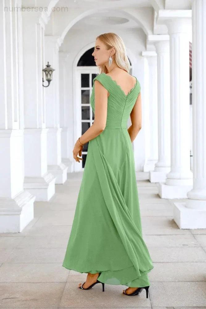 Ladies Chiffon V Neck Sleeveless Floor Length Bridesmaid Evening Dress Wedding Party Evening Dress 28126 (ZD16989)