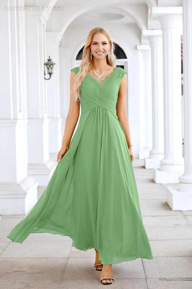 Ladies Chiffon V Neck Sleeveless Floor Length Bridesmaid Evening Dress Wedding Party Evening Dress 28126 (ZD16989)