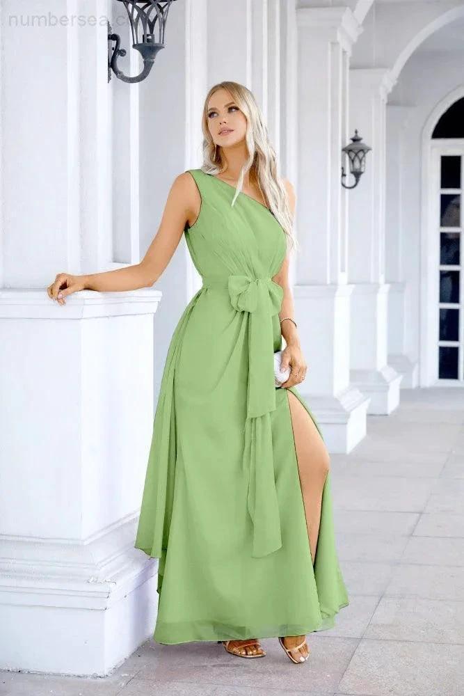 Ladies Chiffon One Shoulder Bridesmaid Evening Dress Wedding Party Evening Dress 28133 (ZD17003)