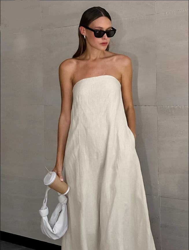 Habiba Khaki Linen A-line Dress with Pockets for Women Easy Wear Style