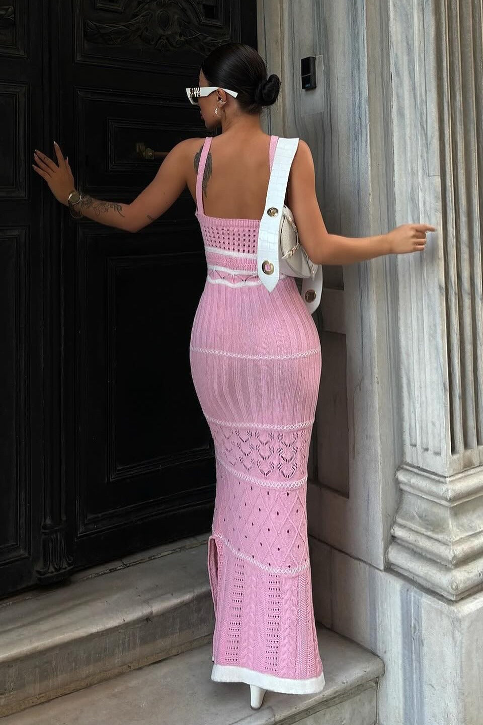Knit Sleeveless Split Work Dress - View 9 | VelvetHem
