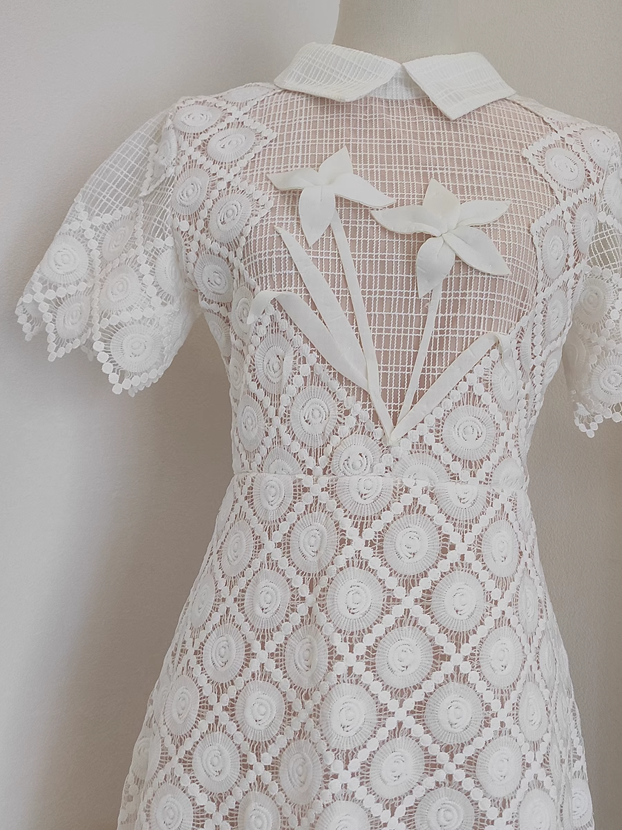 Cute A-Line Short Sleeves White Lace Party Dress Holiday Birthday Dresses - View 3 | FashionDia