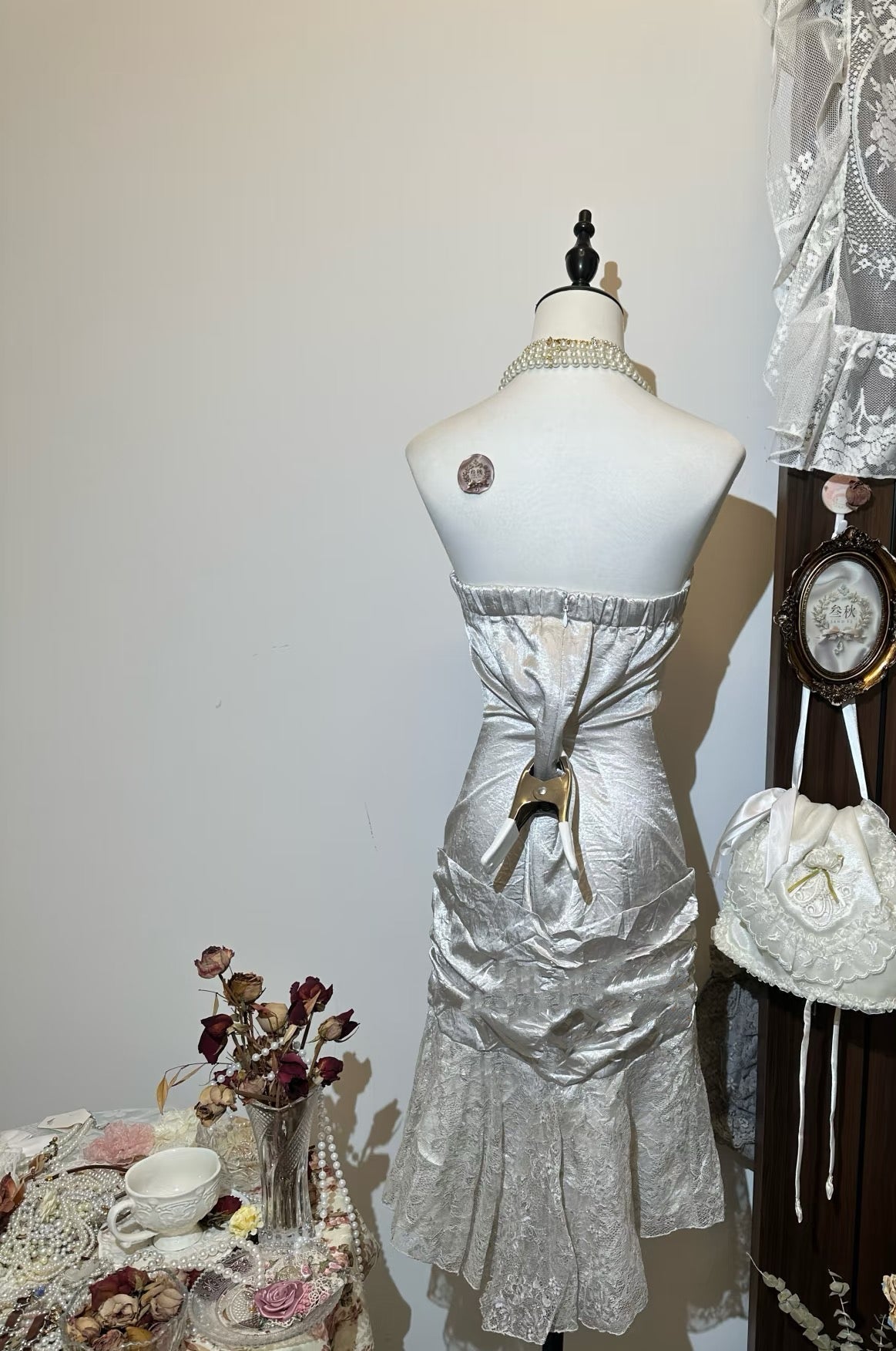 Sweetheart Silver Mermaid Lace Dress Satin Birthday Dress
