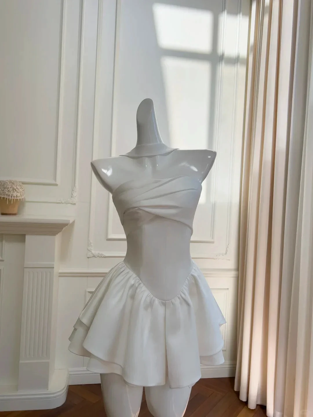 Simple White Strapless Satin A Line Mini party Dress Homecoming Dress Y8587 by simplepromdress