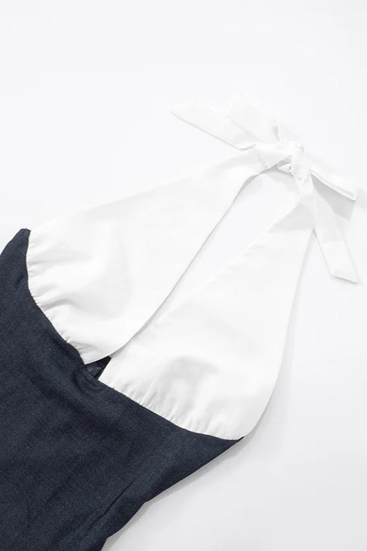 Colorblock Halter Tie Mini Dress - View 5 | FashionDia