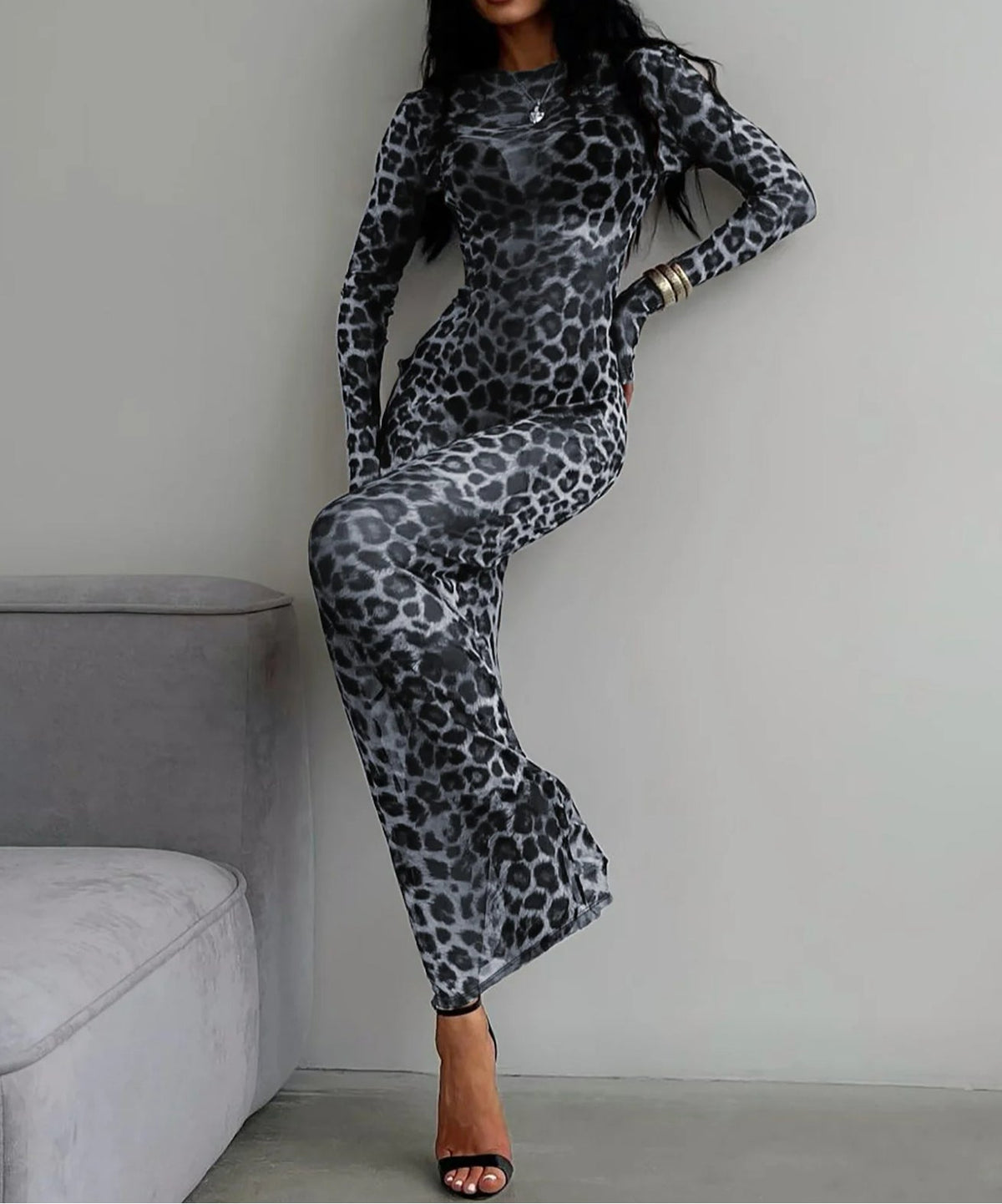 Leopard Print Sleeve Maxi Dress - View 4 | VelvetHem