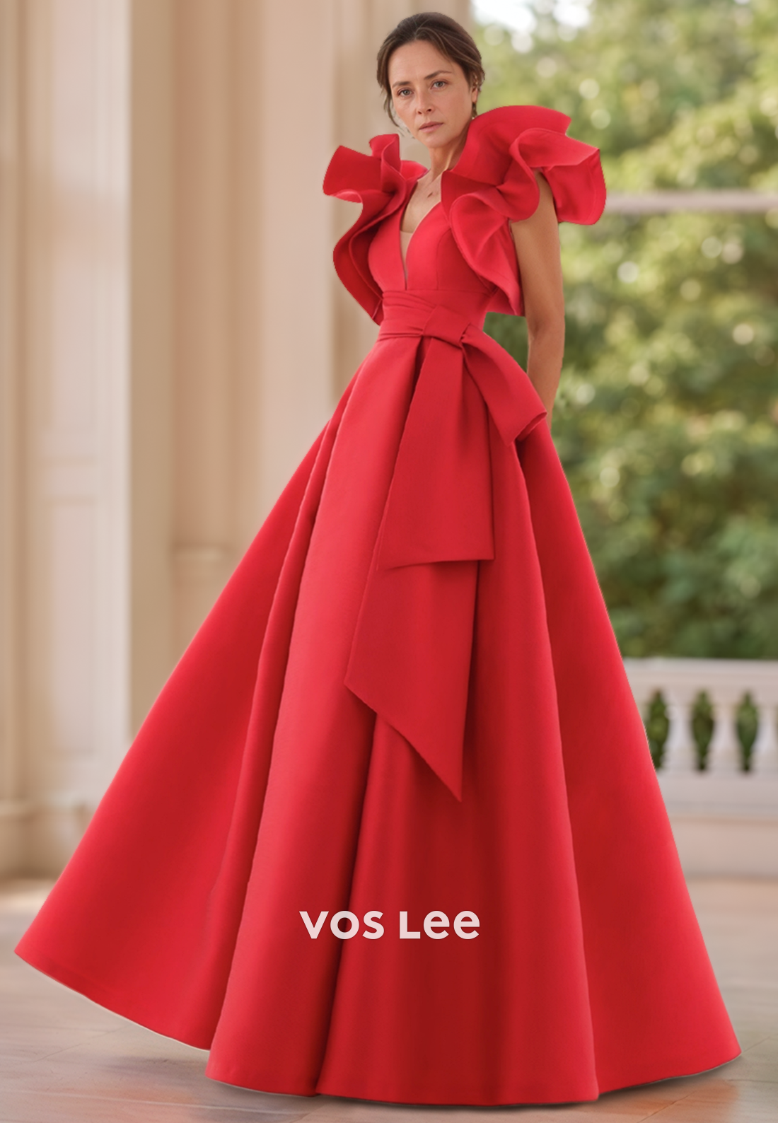 A-Line Illusion High V-Neck Floor-Length Formal Dresses Mother of Bride Dresses