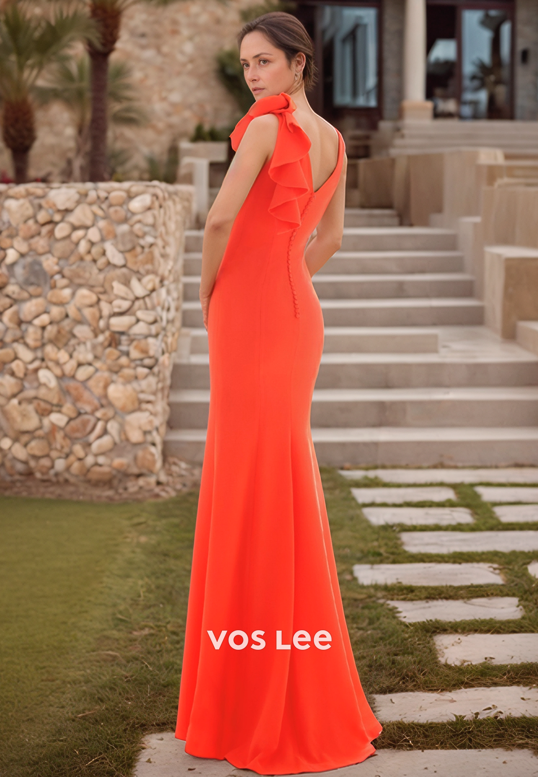 Floral Embossed Ruched Mermaid Mother of the Bride Dresses with Side Slit
