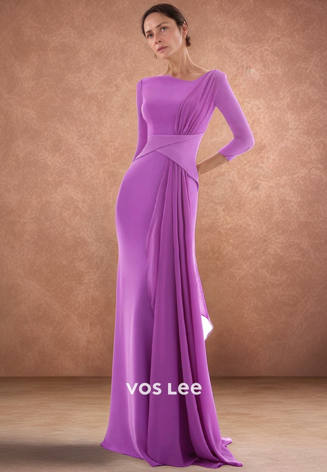 Classic & Timeless 3/4 Sleeve Ruched Mermaid Mother of Bride Dresses Formal Dresses