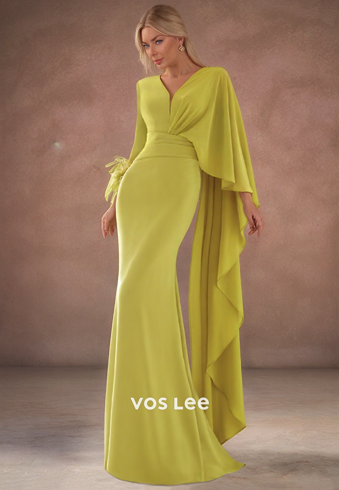 Classic & Timeless Long Sleevees V Neck Feather Mermaid Mother of the Bride Dresses
