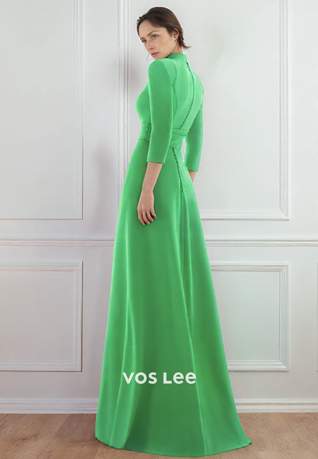 Jumpsuit Square 3/4 Sleeves Green Mother of the Bride Dress Long Formal Evening Dress