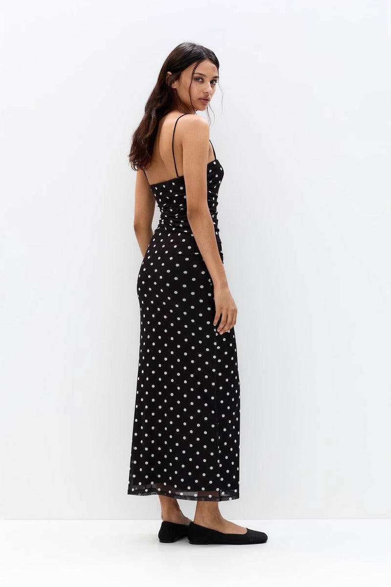 Polka Dot Cami Bodycon Maxi Dress - View 3 | VelvetHem