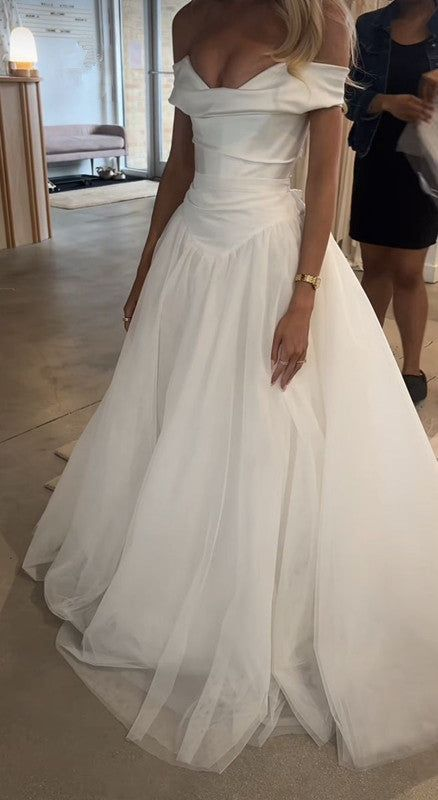 A Line Off Shoulder White Long Wedding Dress Bridal Dress J8170