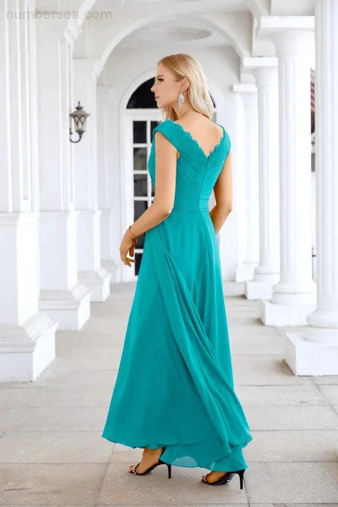 Ladies Chiffon V Neck Sleeveless Floor Length Bridesmaid Evening Dress Wedding Party Evening Dress 28126 (ZD16989)