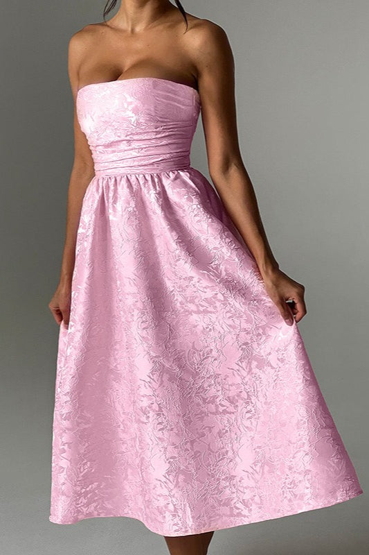 Jacquard Satin Bodycon Strapless Silk Dress - VelvetHem