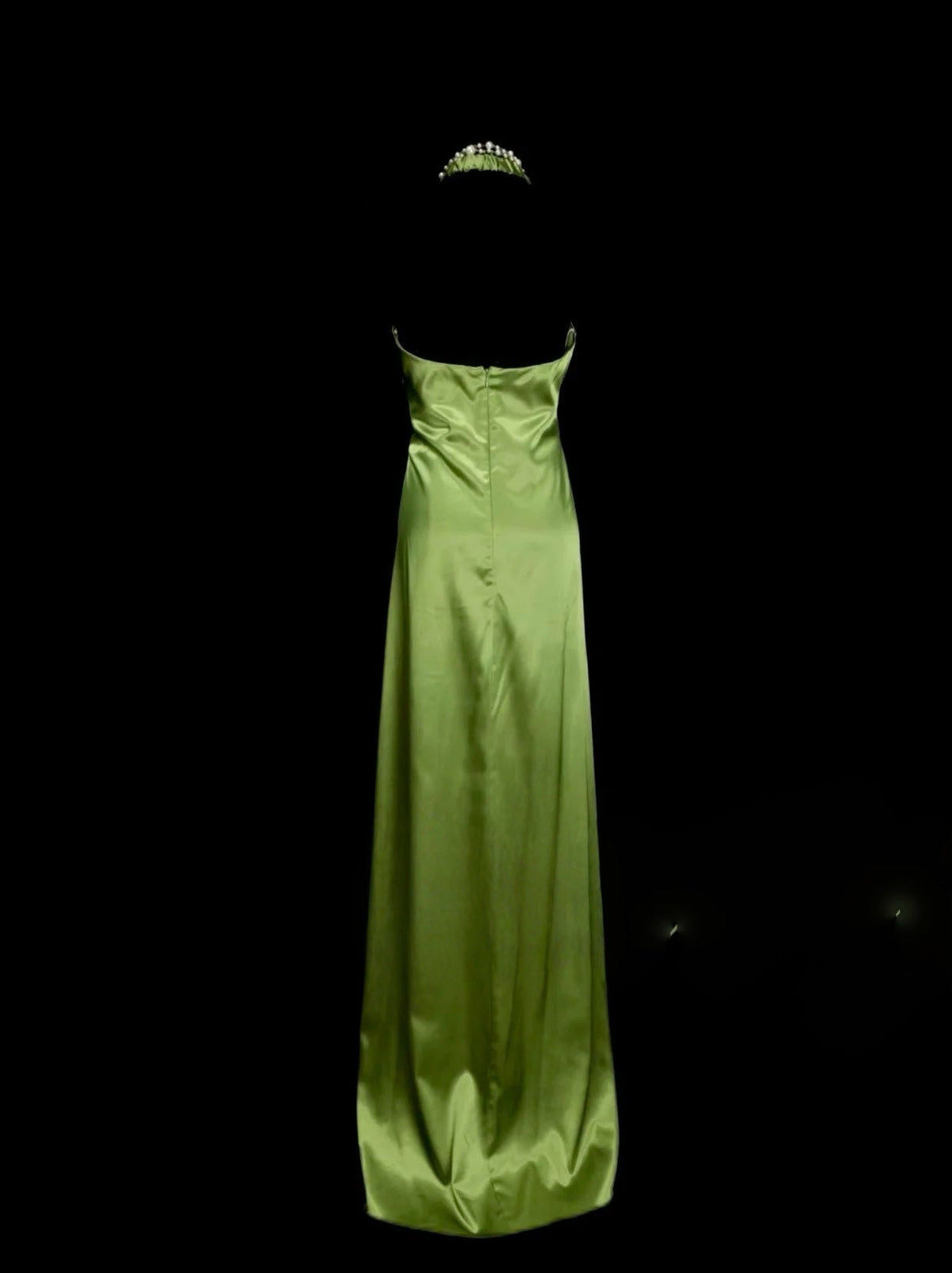 Halter Green Satin Long Prom Dress Elegant Evening Dress J7992