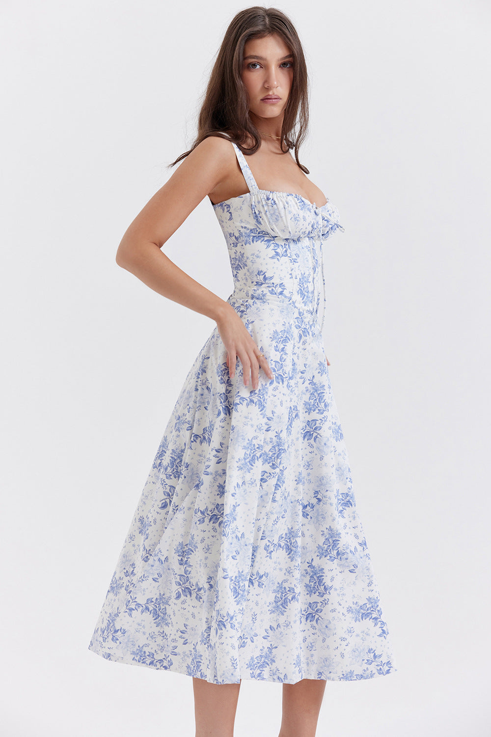 Lucía Boutique Vintage Tight Dress with Floral Pattern and Waist Evening Wear Edit