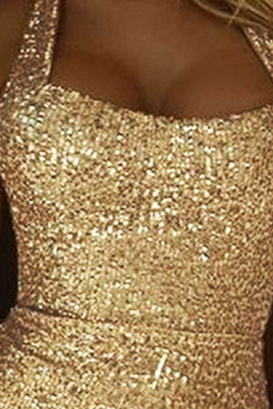 Halter High Slit Sequin Evening Sequin Dress - View 3 | VelvetHem