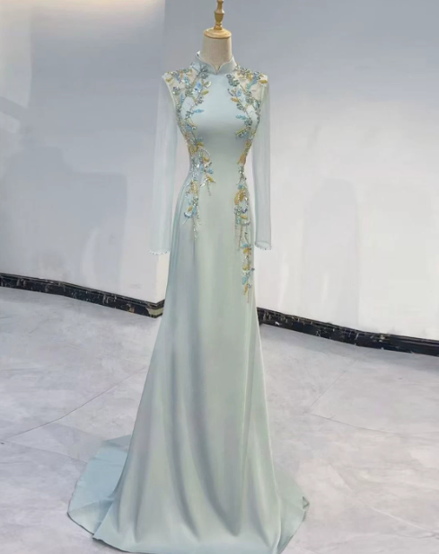 Elegant Prom Dress Light Green A-Line Crew Neck Evening Dress Gala Dress - FashionDia