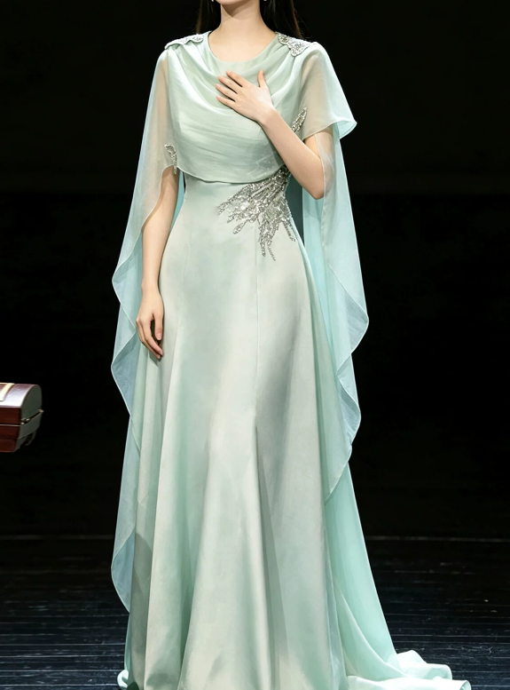 Elegant Prom Dress Light Green A-Line Crew Neck Evening Dress Gala Dress - FashionDia