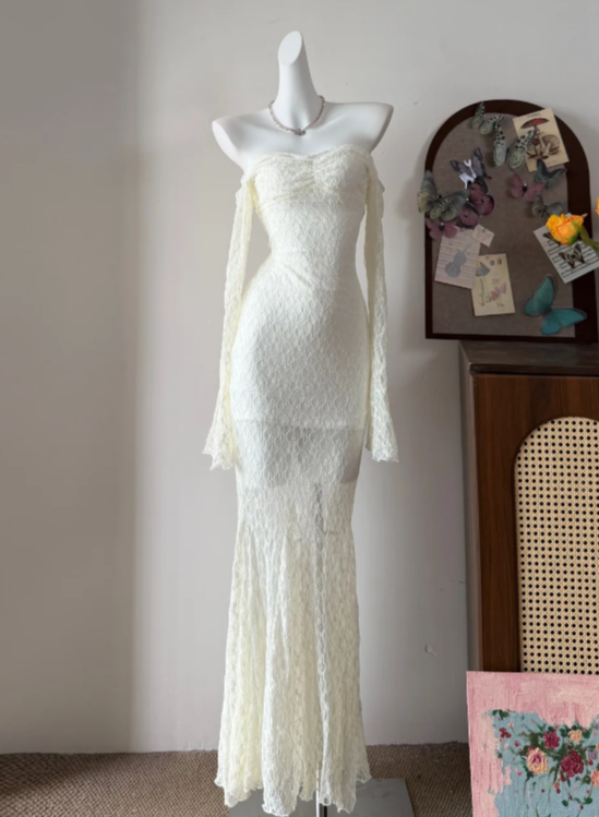 Elegant Prom Dress Strapless Lace Mermaid Evening Dress Gala Dress - FashionDia