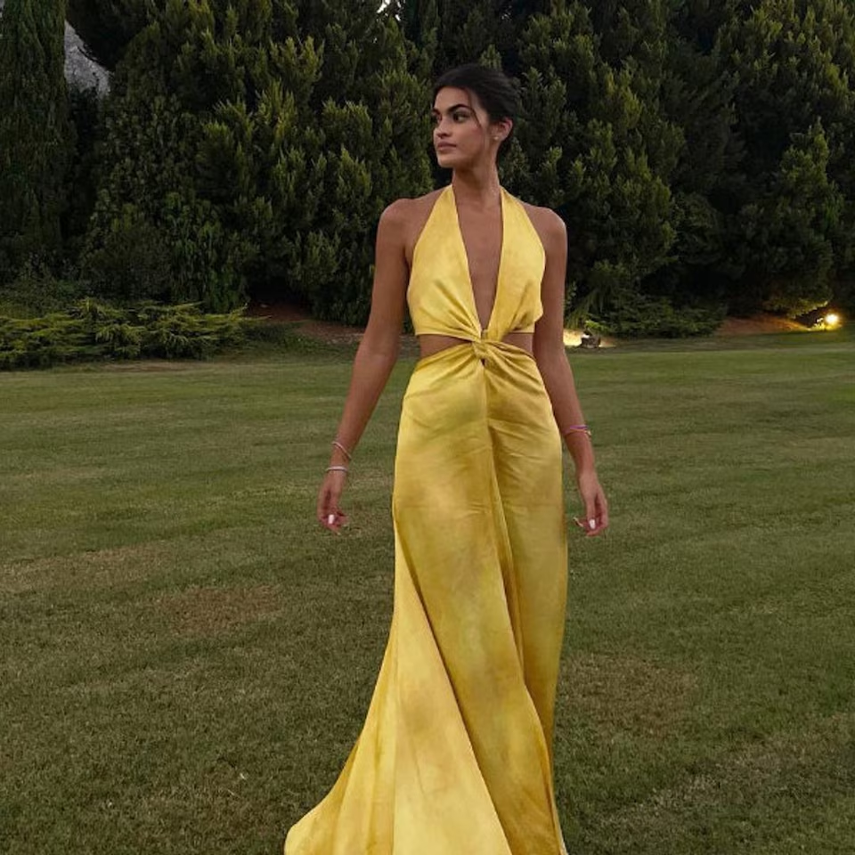 Pretty A-Line Halter Neckline Long Yellow Prom & Evening Dress Formal Dress - View 5 | FashionDia