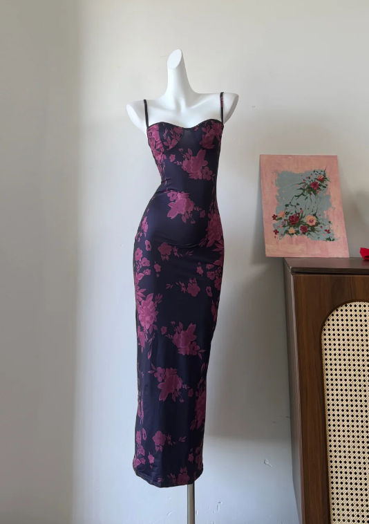 Elegant Prom Dress Spaghetti Straps Print Sheath Gala Dress Long Evening Dress - FashionDia