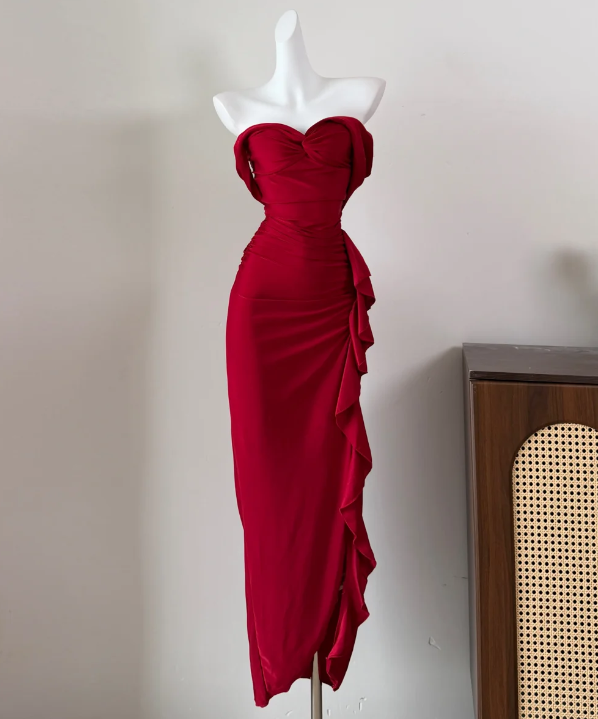 Elegant Prom Dress Off-the-Shoulder Red Gala Dress Long Evening Dress - FashionDia