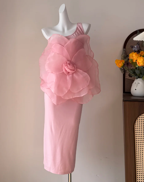 Sweet Prom Dress One-Shoulder Flower Gala Dress Long Evening Dress - FashionDia