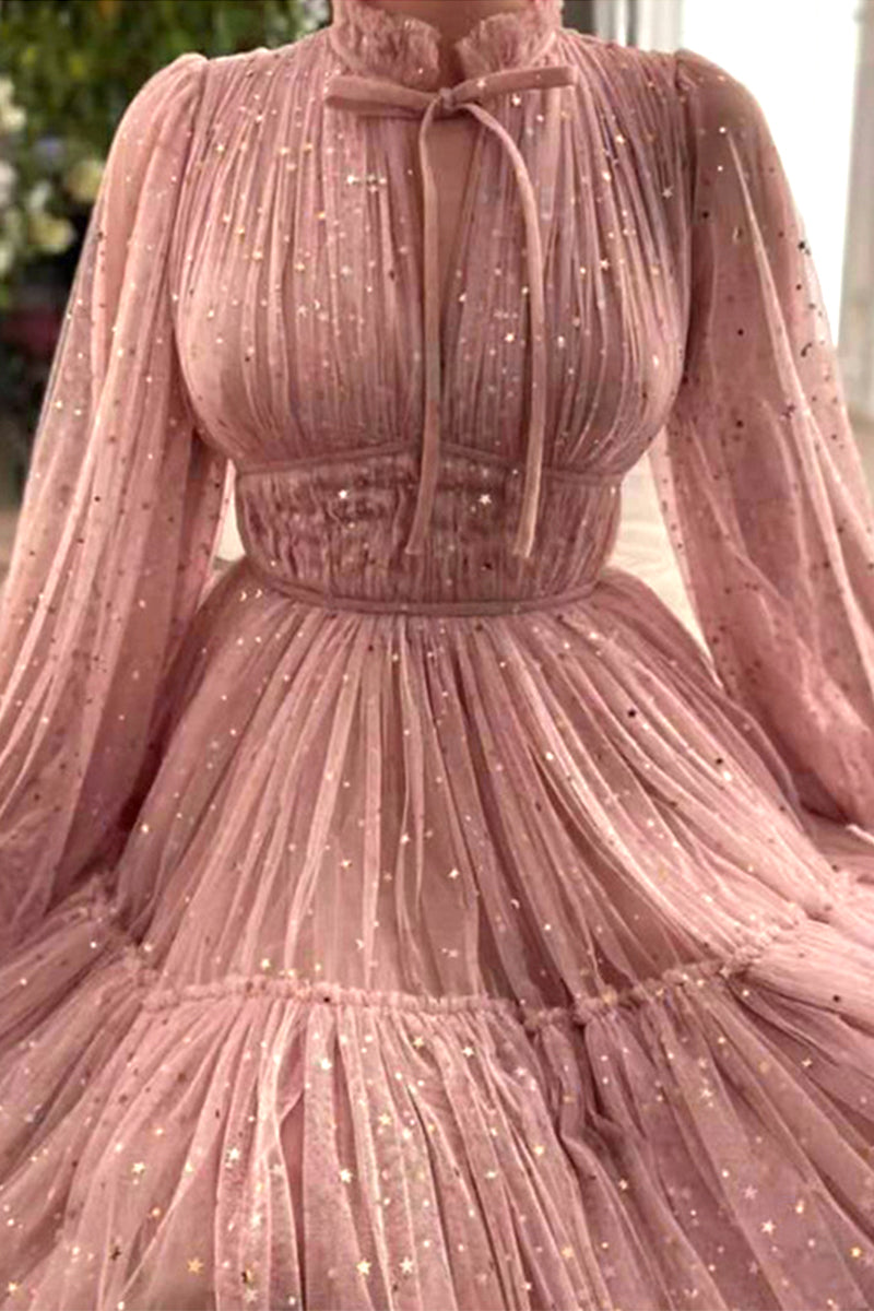 Sweet Elegant Solid Sequined Mesh Mandarin Collar Evening Dress Dresses - View 2 | VelvetHem
