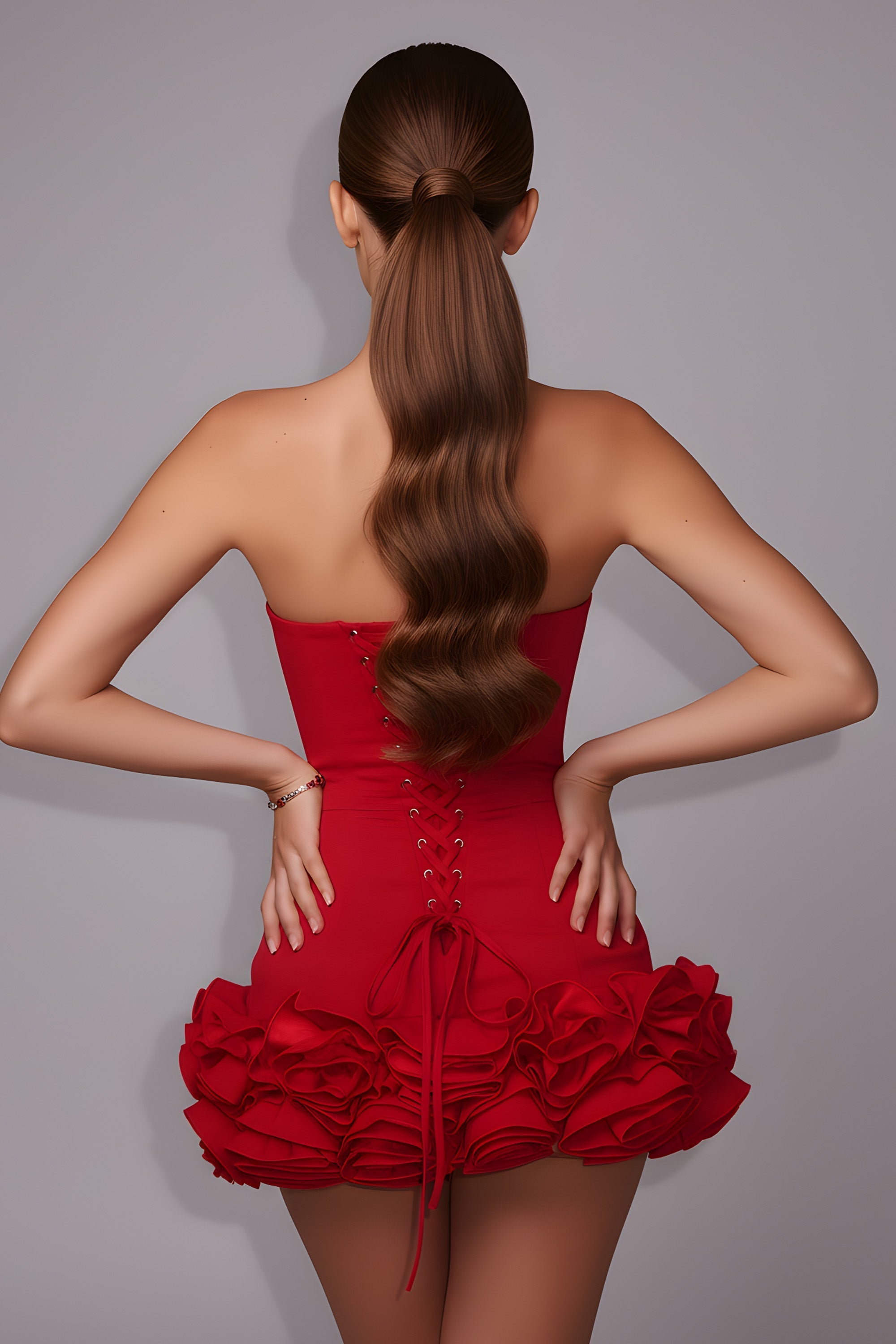 Strapless Corset Mini Dress With 3D Rosette Ruffle Hem
