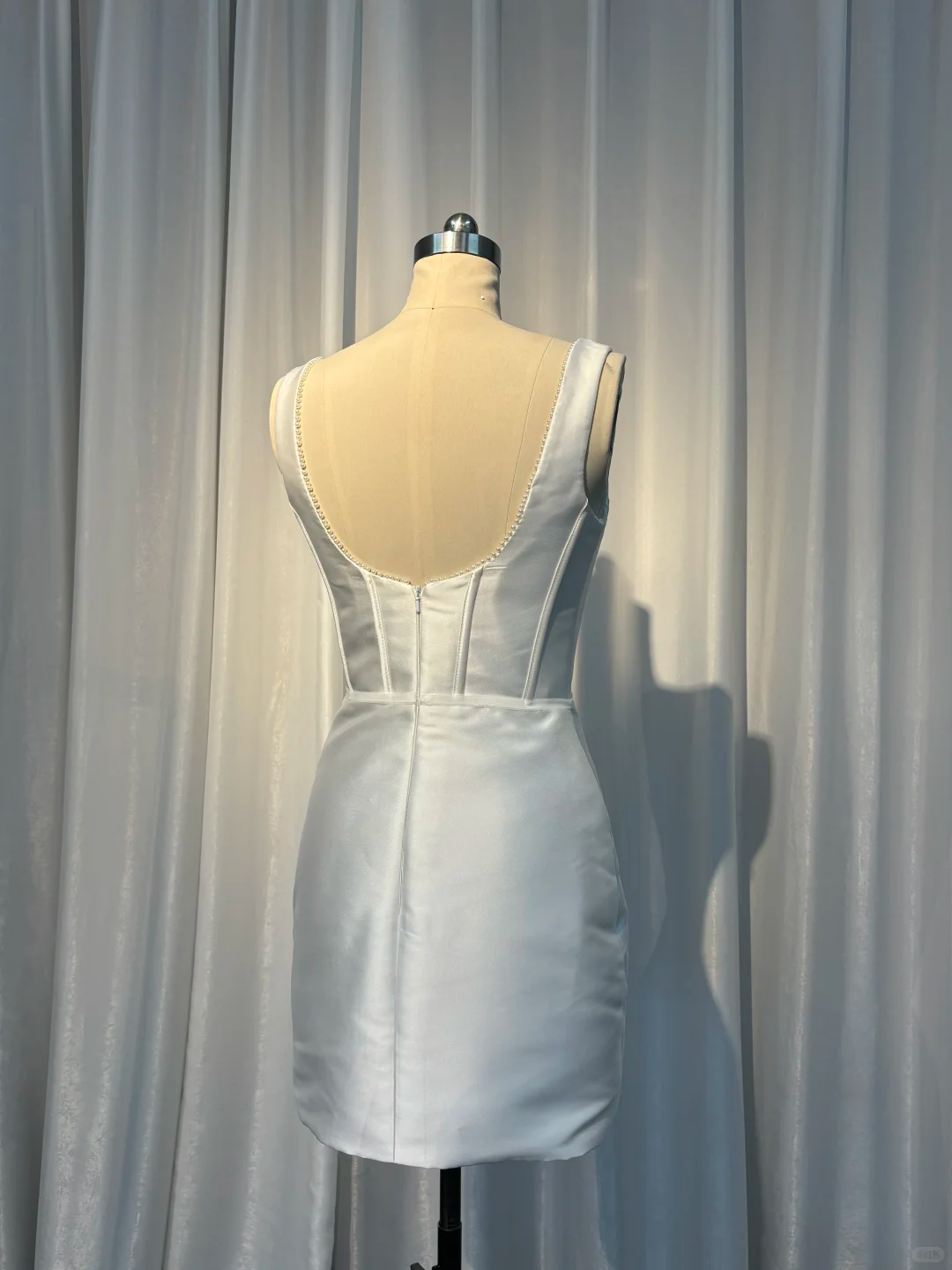 Simple Square Neck Satin Sheath White Short Cocktail Dress Formal Homecoming Dress - View 2 | FashionDia