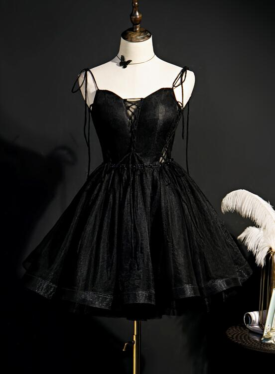 Black Straps Tulle Short Homecoming Dress - FashionDia