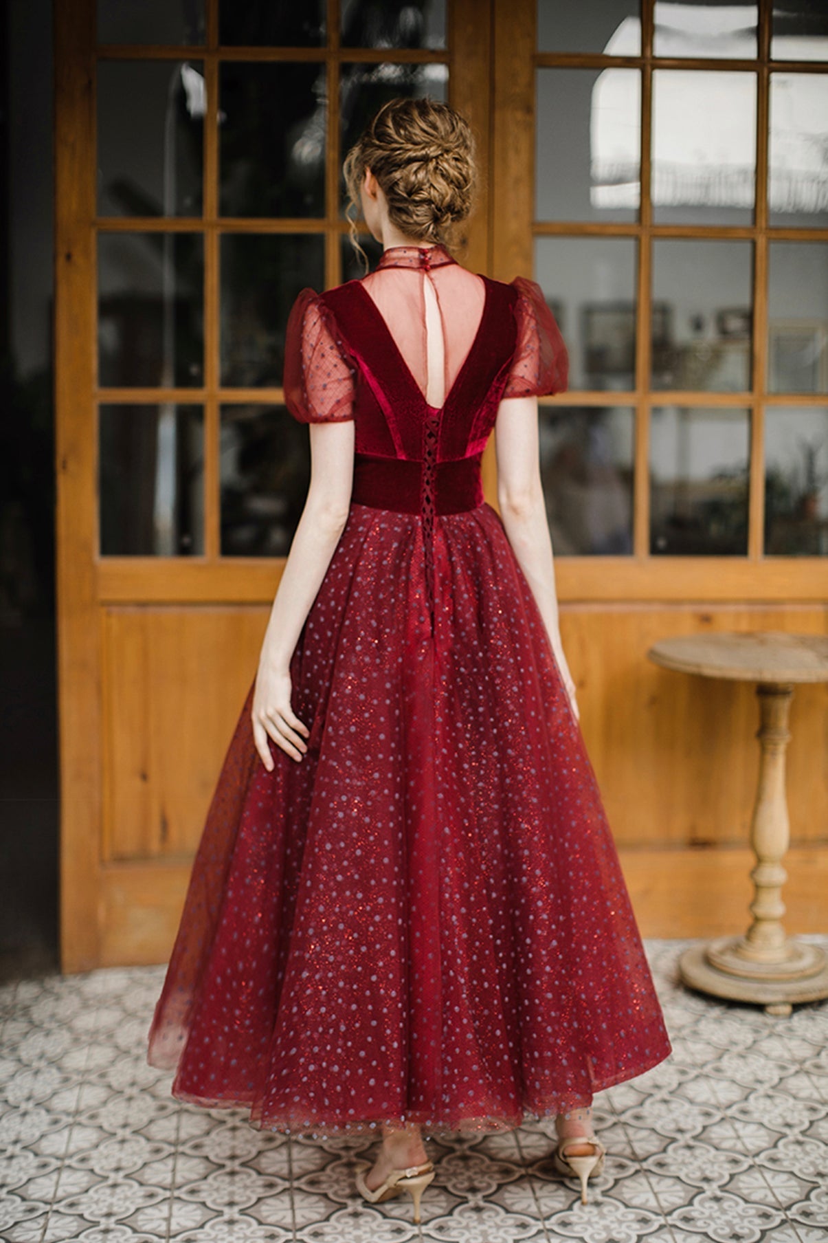 Elegant A-Line short prom dress burgundy evening dress - View 5 | FashionDia