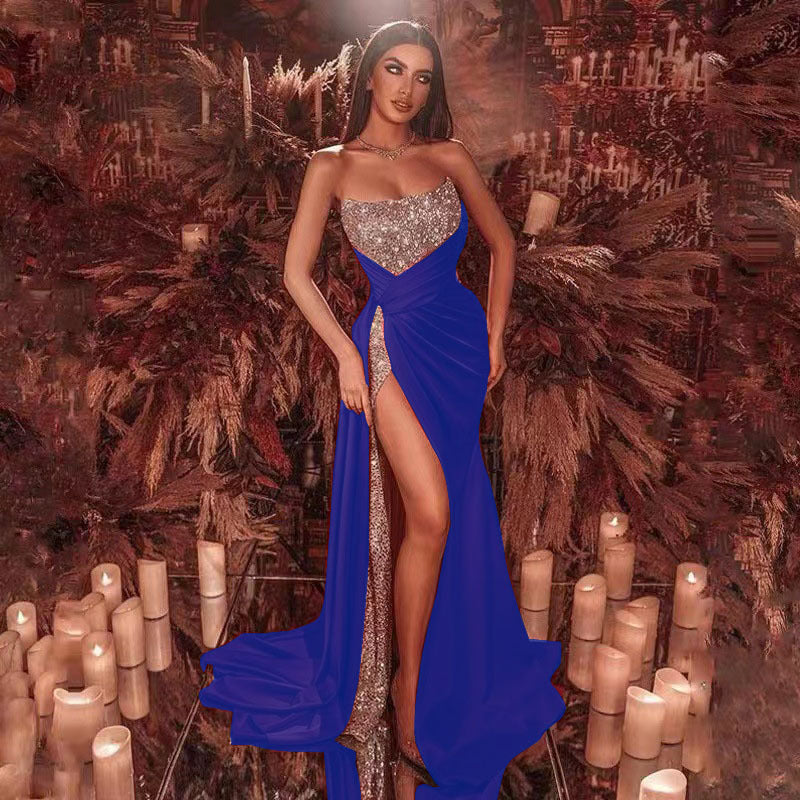 High Slit Floral Sequin Prom Dress - View 2 | VelvetHem