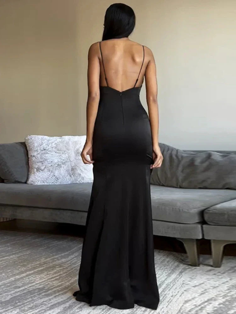 TARUXY Side Slits Slim Dresses For Women Birthday Elegant Bow Splice Sundress Ladies Sexy Backless Beach Women's Evening Dress - View 3 | VelvetHem