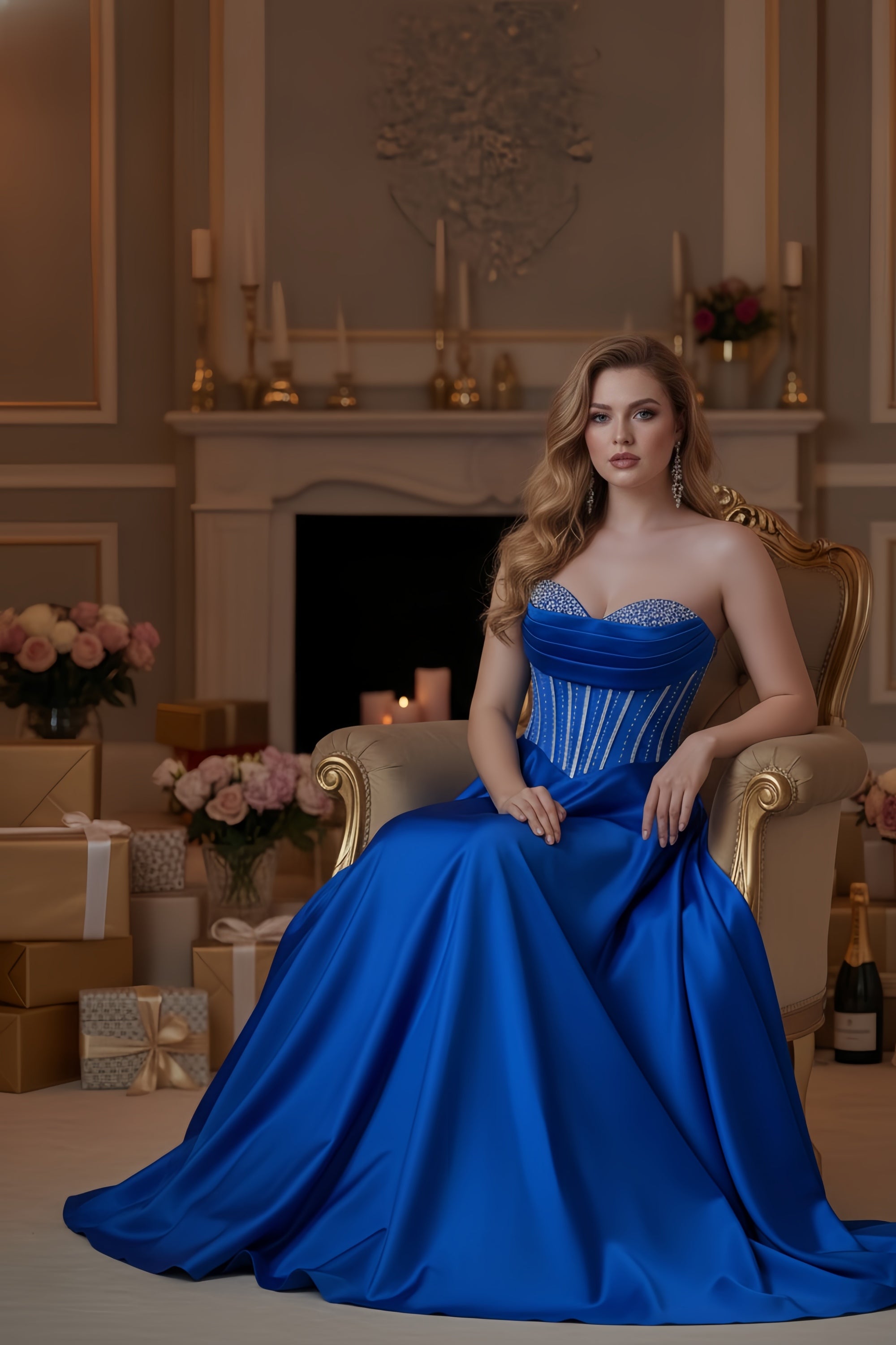 Elegant Strapless Corset Ball Gown with Embellished Bodice