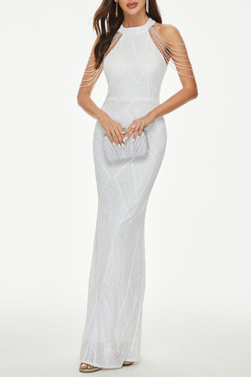 Elegant Formal Solid Patchwork Evening Dress Dresses - VelvetHem