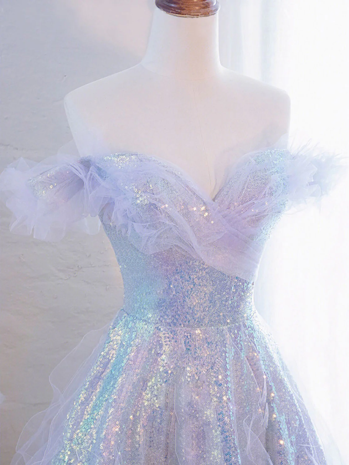 Purple Off Shoulder Sequin Tulle Long Prom Dress Purple Formal Evening Dresses Y4659 - View 2 | VelvetHem