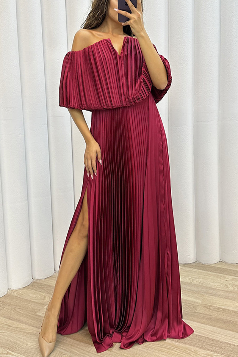 Sexy Formal Solid Slit Fold Off the Shoulder Evening Dress Dresses - VelvetHem