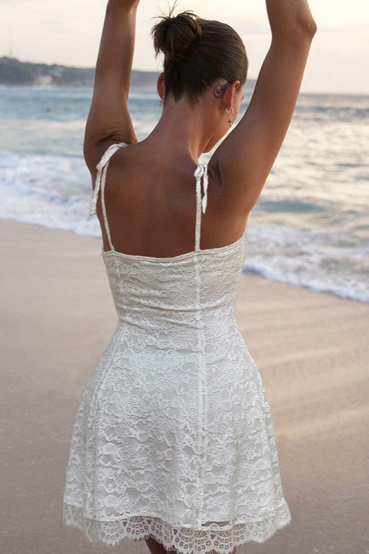 Lace Trim Waist Tie A-Line Cami Lace Dress - View 6 | VelvetHem