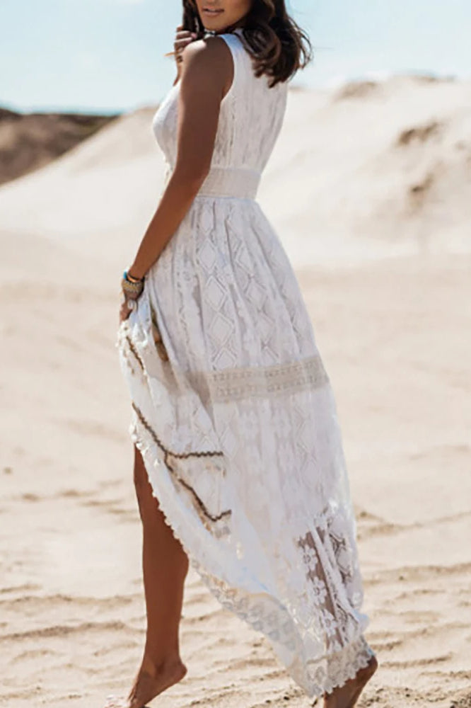 Lace V Neck Dress with Relaxed Fit and Boutique Fashion Look